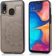 Voor Samsung Galaxy A20 / A30 dubbele gesp Mandala patroon PU + TPU beschermhoes met kaartsleuven & houder & fotolijst (grijs)