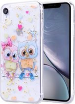 Goudfolie Style Dropping Glue TPU zachte beschermhoes voor iPhone XR (Loving Owl)