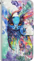 3D-schilderijpatroon Horizontaal Flip TPU + PU lederen tas met houder & kaartsleuven en portemonnee voor iPhone 6 Plus / 6s Plus (aquarel uil)