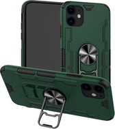 Voor iPhone 11 Bear Case Style TPU + PC + Metal Rotating Support 3-in-1 Fall Proof Protective Shell (olijfkleur)