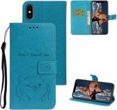 Voor iPhone X Chai Dog Pattern Horizontale flip lederen hoes met beugel & kaartsleuf & portemonnee & lanyard (blauw)