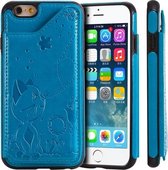 Voor iPhone 6 Cat Bee Embossing Pattern Schokbestendige beschermhoes met kaartsleuven en fotolijst (blauw)