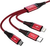 TOPK AN24 QC3.0 USB naar 8-pins + USB-C / Type-C + Micro USB 3-in-1 Swing-snellaadgegevenskabel (rood)