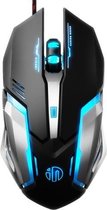 Inphic PB6 Huishoudelijke macro-programmering Metalen bodemplaat Lichtgevende gamingmuis, Kabellengte: 1,5 m, Kleur: zwart Metalen chassis met 6 toetsen