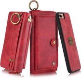 Voor iPhone 7 Plus / 8 Plus POLA Multifunctionele Mode Rits Magnetische Horizontale Flip Leren Case met Kaartsleuven & Portemonnee & Fotolijst & Lanyard (Rood)