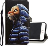 Voor iPhone SE 2020/8/7 3D Gekleurde Tekening Horizontale Flip PU Leren Case met Houder & Kaartsleuven & Portemonnee (Donsjack Kat)