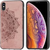 Voor iPhone XS Max reliëf Mandala-patroon PC + TPU + stoffen telefoonhoes met draagkoord en magnetisch (roségoud)