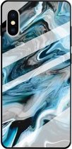 Voor iPhone XS Max marmeren patroon glas beschermhoes (inktblauw)