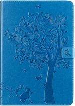 Voor iPad 10.2 / Pro 10.5 / Air 2019 Pressed Printing Cat and Tree Pattern Horizontale Flip lederen tas met houder & kaartsleuven & portemonnee (blauw)