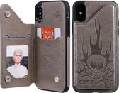 Voor iPhone XS / X Skull Head Embossing Pattern Schokbestendige beschermhoes met houder & kaartsleuven & portemonnee (grijs)