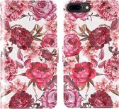 Voor iPhone 7 Plus / 8 Plus 3D-schilderij Gekleurd tekeningpatroon Horizontaal Flip TPU + PU-lederen hoes met houder & kaartsleuven & portemonnee & lanyard (kleine rode bloem)