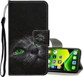 Voor iPhone 11 Pro Gekleurd tekeningpatroon Horizontaal lederen flip-hoesje met houder & kaartsleuven en portemonnee (zwarte kat)