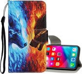 Voor iPhone XS Max Gekleurd tekeningpatroon Horizontaal leren flip-hoesje met houder & kaartsleuven & portemonnee (Flame Wolf)