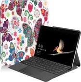 Voor Microsoft Surface Go 2 / Surface Go Gekleurde tekening Spanning Elastische textuur Horizontale flip lederen tas met houder (kleurrijke vlinder)