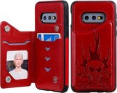 Voor Galaxy S10e Skull Head Embossing Pattern Schokbestendige beschermhoes met houder & kaartsleuven & portemonnee (rood)