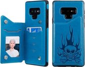 Voor Galaxy Note9 Skull Head Embossing Pattern Schokbestendige beschermhoes met houder & kaartsleuven & portemonnee (blauw)