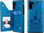 Voor Galaxy Note10 Skull Head Embossing Pattern Schokbestendige beschermhoes met houder & kaartsleuven & portemonnee (blauw)