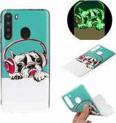 Voor Galaxy A21 Lichtgevende TPU mobiele telefoon beschermhoes (headset hond)