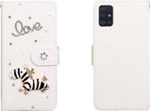 Voor Galaxy A71 Horizontale Flip Effen Kleur Strass Leren Case met Kaartsleuf & Portemonnee & Houder (Trojaans)