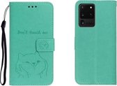 Voor Galaxy S20 Ultra reliëf Shiba Inu links en rechts lederen tas met standaard & kaartsleuf & sallet (groen)