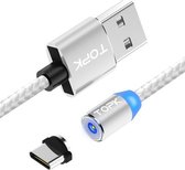 TOPK 1m 2.4A Max USB naar USB-C / Type-C nylon gevlochten magnetische oplaadkabel met LED-indicator (zilver)