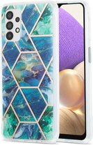 Voor Samsung Galaxy A32 5G 3D Electroplating Marble Pattern TPU beschermhoes (blauwgroen)