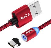 TOPK 1m 2.1A uitgang USB naar USB-C / Type-C mesh gevlochten magnetische oplaadkabel met LED-indicator (rood)