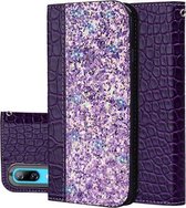 Krokodiltextuur Glitterpoeder Horizontale lederen flip-hoes voor Huawei Honor 8C / Enjoy 9 / Y7 Pro (2019) / Y7 Prime (2019) / Y7 (2019), met kaartsleuven en houder (paars)