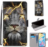 Gekleurde tekening Cross Texture Horizontale Flip PU lederen tas met houder & kaartsleuven & portemonnee & lanyard voor iPhone 12 mini (Fission Lion)