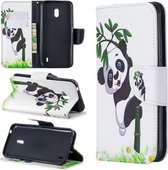 Gekleurde tekening patroon horizontale flip lederen tas met houder & kaartsleuven & portemonnee voor Nokia 2.2 (panda en bamboe)