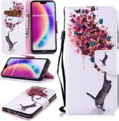 Voor Huawei P20 Lite / nova 3e Gekleurd tekeningpatroon Horizontaal Flip TPU + PU lederen hoesje met houder & kaartsleuven & portemonnee & lanyard (kat en vlinders)