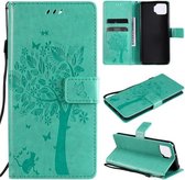 Voor OPPO F17 / A73 Boom & Kat Patroon Geperst Afdrukken Horizontale Flip PU Leren Case met Houder & Kaartsleuven & Portemonnee & Lanyard (Groen)