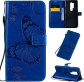 Voor OnePlus 8 Pro 3D-vlinders reliëfpatroon horizontaal lederen flip-hoesje met houder & kaartsleuf & portemonnee & lanyard (blauw)