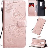 Voor OnePlus 8 Pro 3D Vlinders Embossing Patroon Horizontale Flip Leren Case met Houder & Kaartsleuf & Portemonnee & Lanyard (Rose Goud)