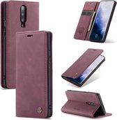 CaseMe-013 Multifunctionele Retro Frosted Horizontale Flip Leren Case met Kaartsleuf & Houder & Portemonnee Voor OnePlus 7 Pro (Wijnrood)