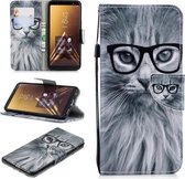 Voor Samsung Galaxy A6 + (2018) Gekleurd tekeningpatroon Horizontaal Flip TPU + PU lederen hoesje met houder & kaartsleuven & portemonnee & lanyard (Fashion Cat)