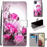 Voor Samsung Galaxy A12 / M12 Gekleurde Tekening Cross Textuur Horizontale Flip PU Lederen Case met Houder & Kaartsleuven & Portemonnee & Lanyard (Wild Rose)