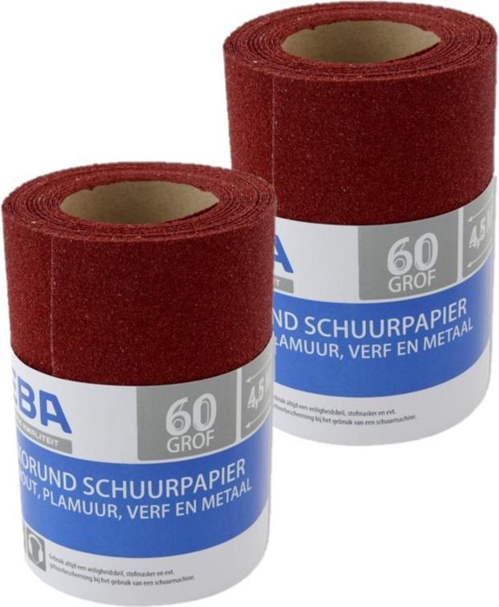 4x rollen Schuurpapier - Grof - P60 - 110mm x 4,5 meter - Korrelgrofte 60 - Verf/klus materiaal benodigdheden