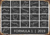 Vintage f1 Overzicht circuits seizoen 2019 zwart 20-30 cm - Formule 1 - Max verstappen - F1 Wandbord – Mancave -