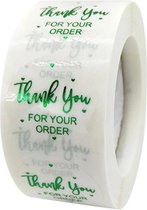 Stickers "Thank you for your order" - Bedrijfs stickers - Hobby Stickers - 500 stuks op rol - 25mm - Wit/Groen