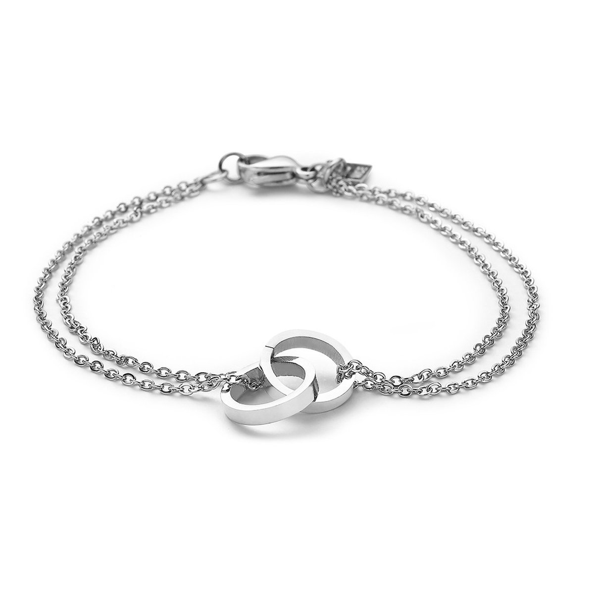 Twice As Nice Armband in edelstaal, dubbele ketting, dubbele cirkel 18cm