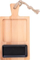 Borrelplank | Serveerplank | Tapasplank met handvat 35cm 2-vaks met schaaltje zwart