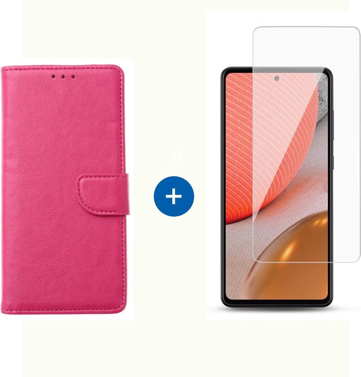 BixB Samsung A72 hoesje - Samsung Galaxy A72 screenprotector - Book Case Wallet - Roze