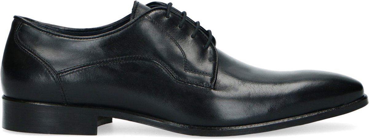 Manfield - Heren - Zwarte leren veterschoenen - Maat 40