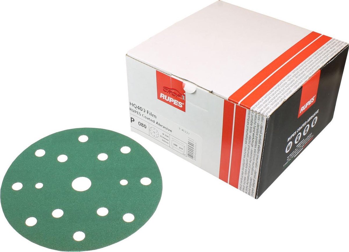 RUPES HQ400 Polyester Schuurschijven 150mm met 17 gaten P 80 / 100 stuks