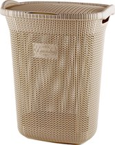 PrimeHome Wasmand met Deksel – Wassorteerder - Wasbox - 65 liter – Kunststof - Karamel
