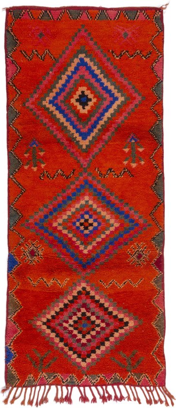 Vloerkleed Vintage - Marokkaans Vloerkleed - 235 x 100 cm - Loper - Handgemaakt, Kleurrijk & Uniek - Gemaakt van 100% wol - Hoogpolig Azilal Vloerkleed - Vloerkleed voor in de gang