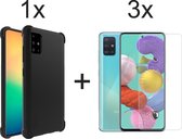 Samsung A51 Hoesje - Samsung Galaxy A51 hoesje zwart shockproof siliconen case hoes cover hoesjes - 3x Samsung A51 screenprotector