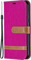 Kleuraanpassing Denim Texture Leren Case voor Nokia 4.2, met houder & kaartsleuven & portemonnee & lanyard (roze rood)