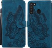 Voor Samsung Galaxy A21 Retro Skin Feel Butterflies Embossing Horizontale Flip Leather Case met houder & kaartsleuven & portemonnee (blauw)